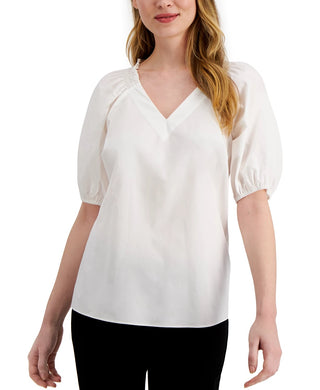 Blusa feminina Alfani com ombros franzidos, branca, tamanho extra grande