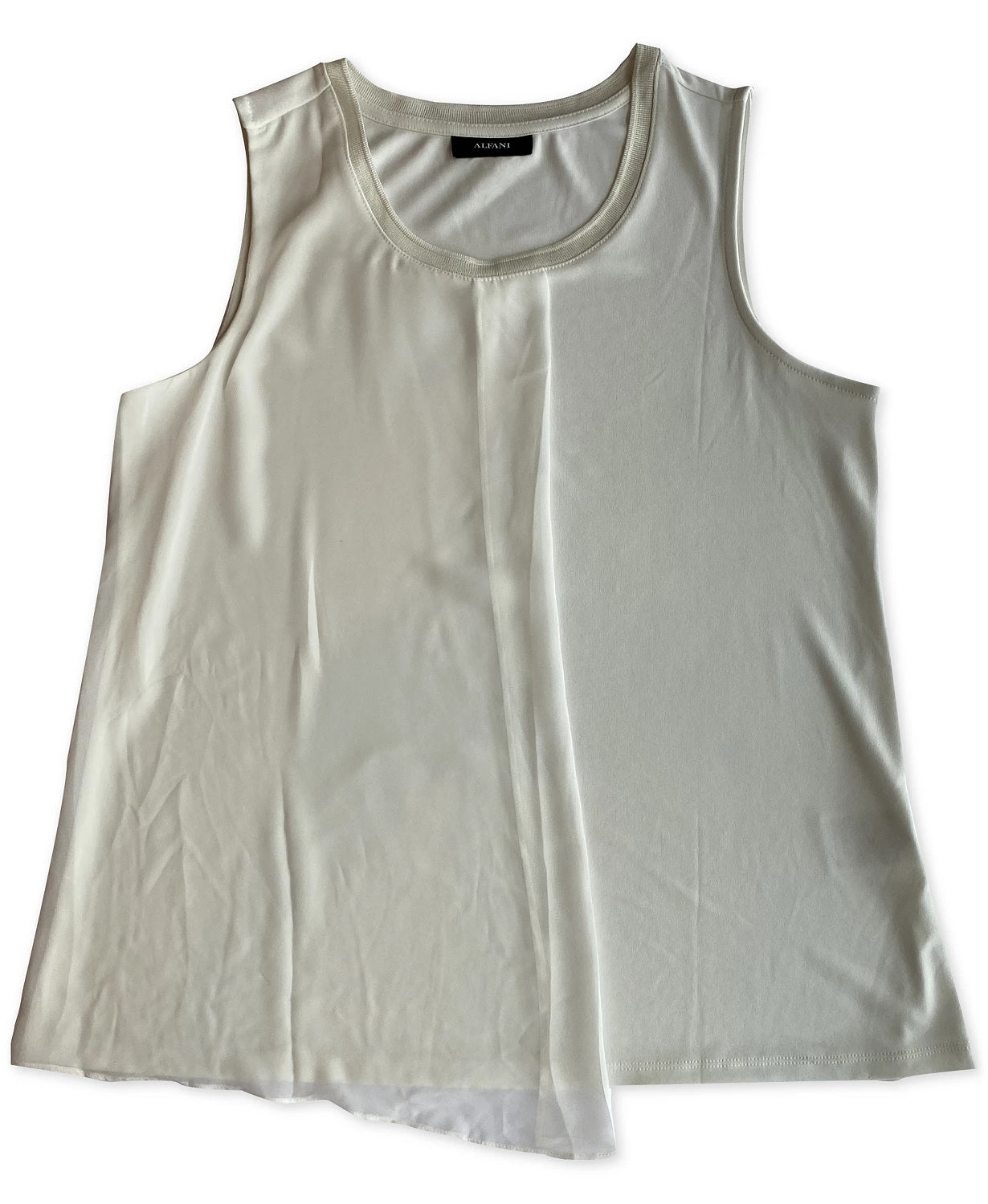 Blusa sem mangas com sobreposição sólida Alfani feminina, branca, tamanho pequeno