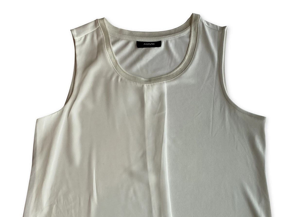 Blusa sem mangas com sobreposição sólida Alfani feminina, branca, tamanho pequeno