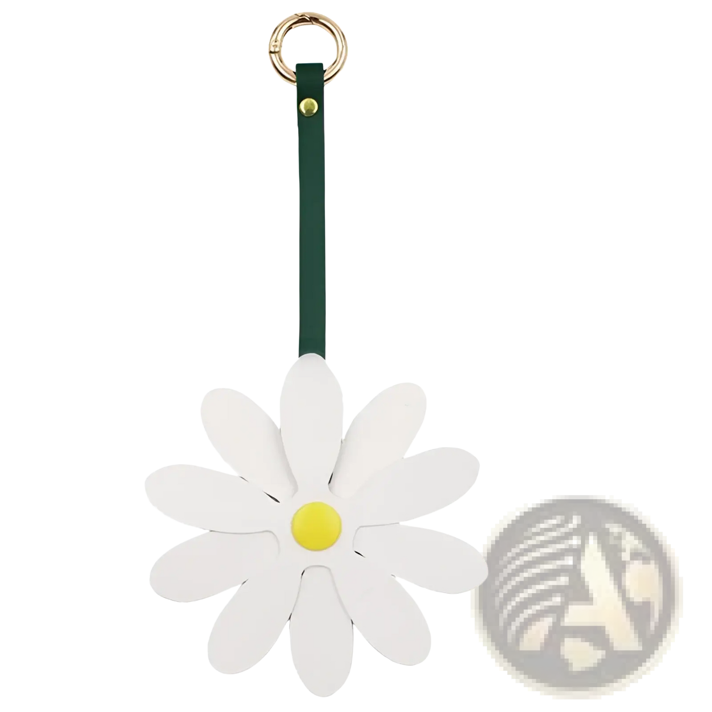 White Daisy Leather Bag Charm Keychain Pendant