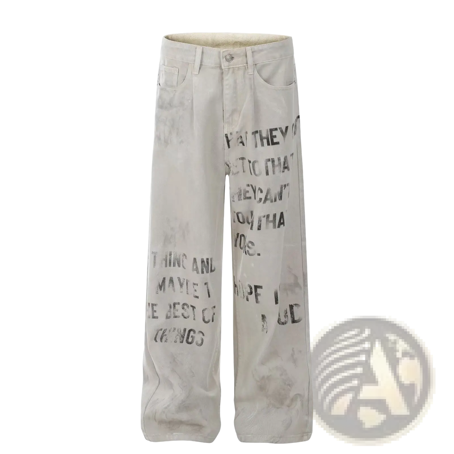 Off White Distressed Graffiti Print Cargo Jeans