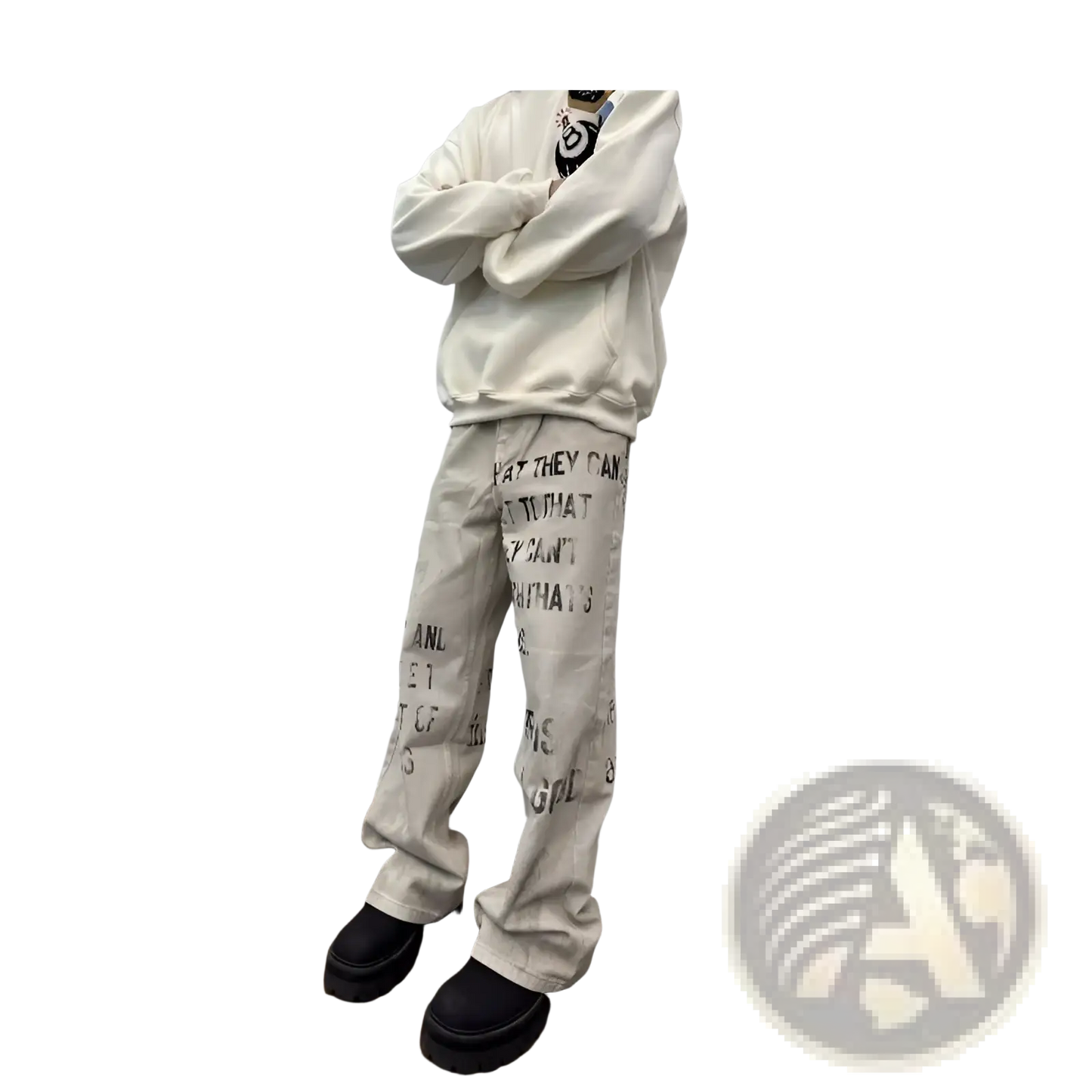 Off White Distressed Graffiti Print Cargo Jeans