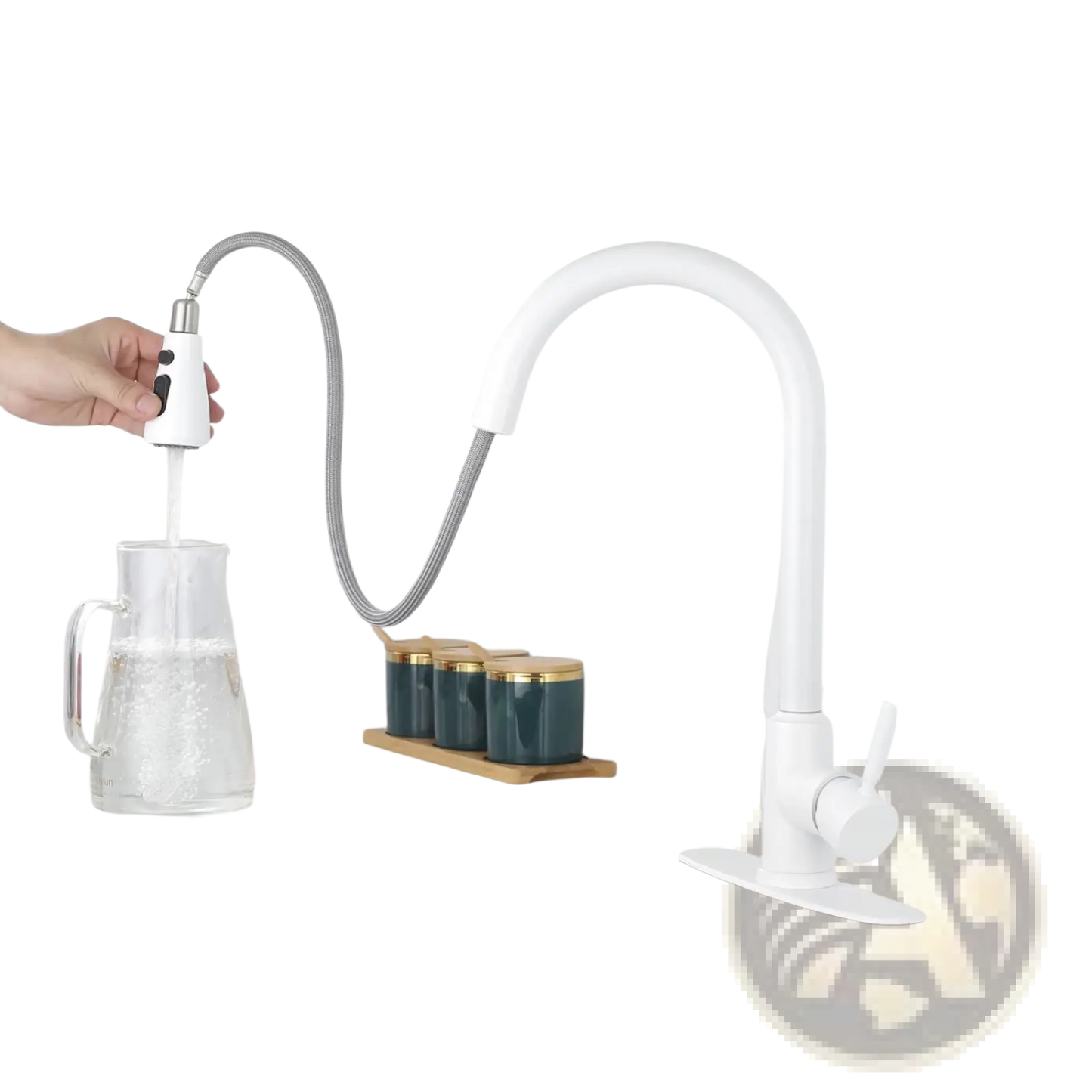 White Matte Kitchen Faucet with Pull Down Sprayer