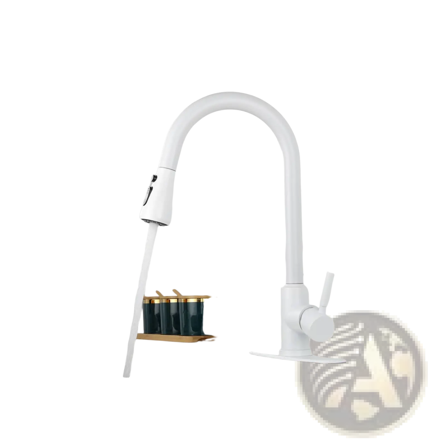 White Matte Kitchen Faucet with Pull Down Sprayer