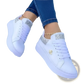 White Platform Sneakers with Bee and Glitter Accents
