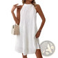 White Pleated Halter Backless Dress for Women