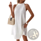 White Pleated Halter Backless Dress for Women