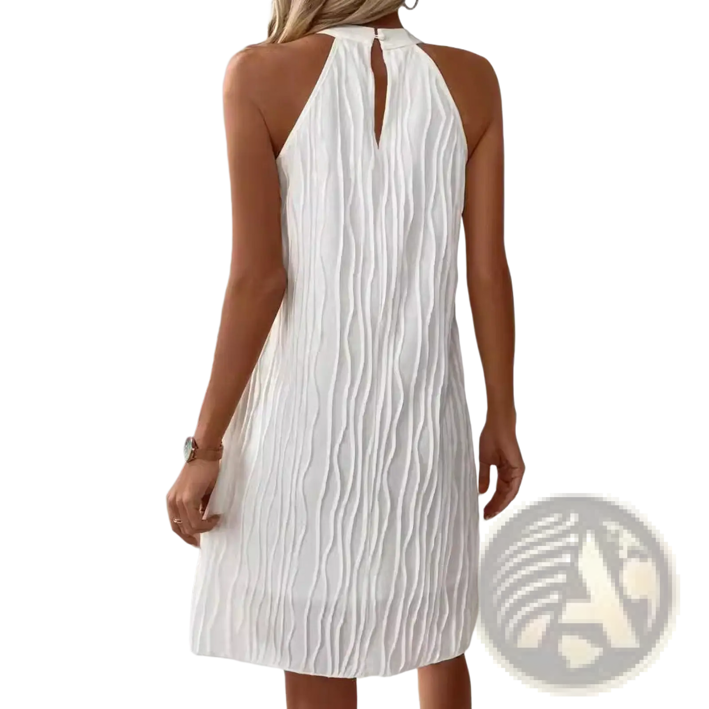 White Pleated Halter Backless Dress for Women