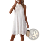 White Pleated Halter Backless Dress for Women