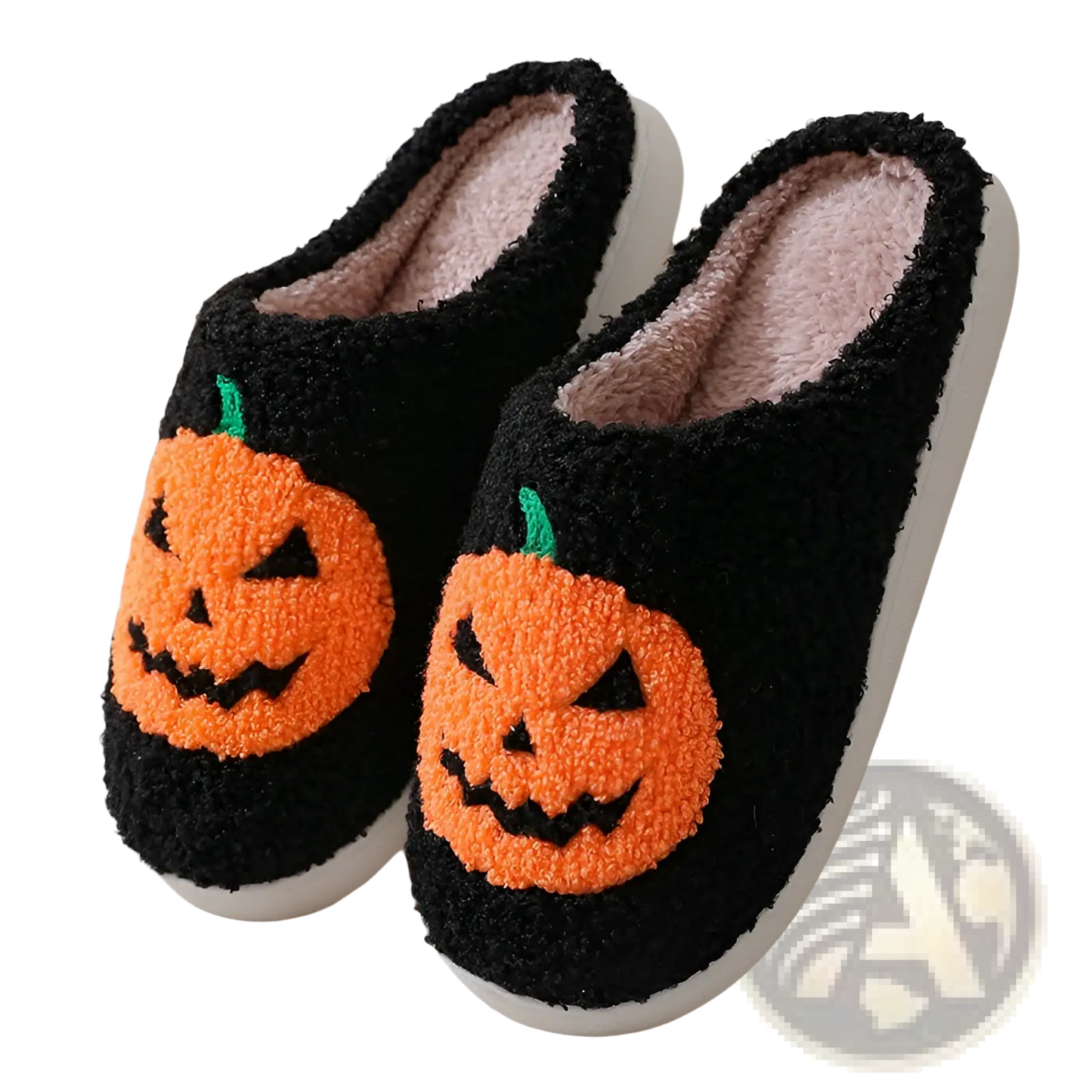 White Plush Jack-o-lantern Embroidered Halloween Slippers