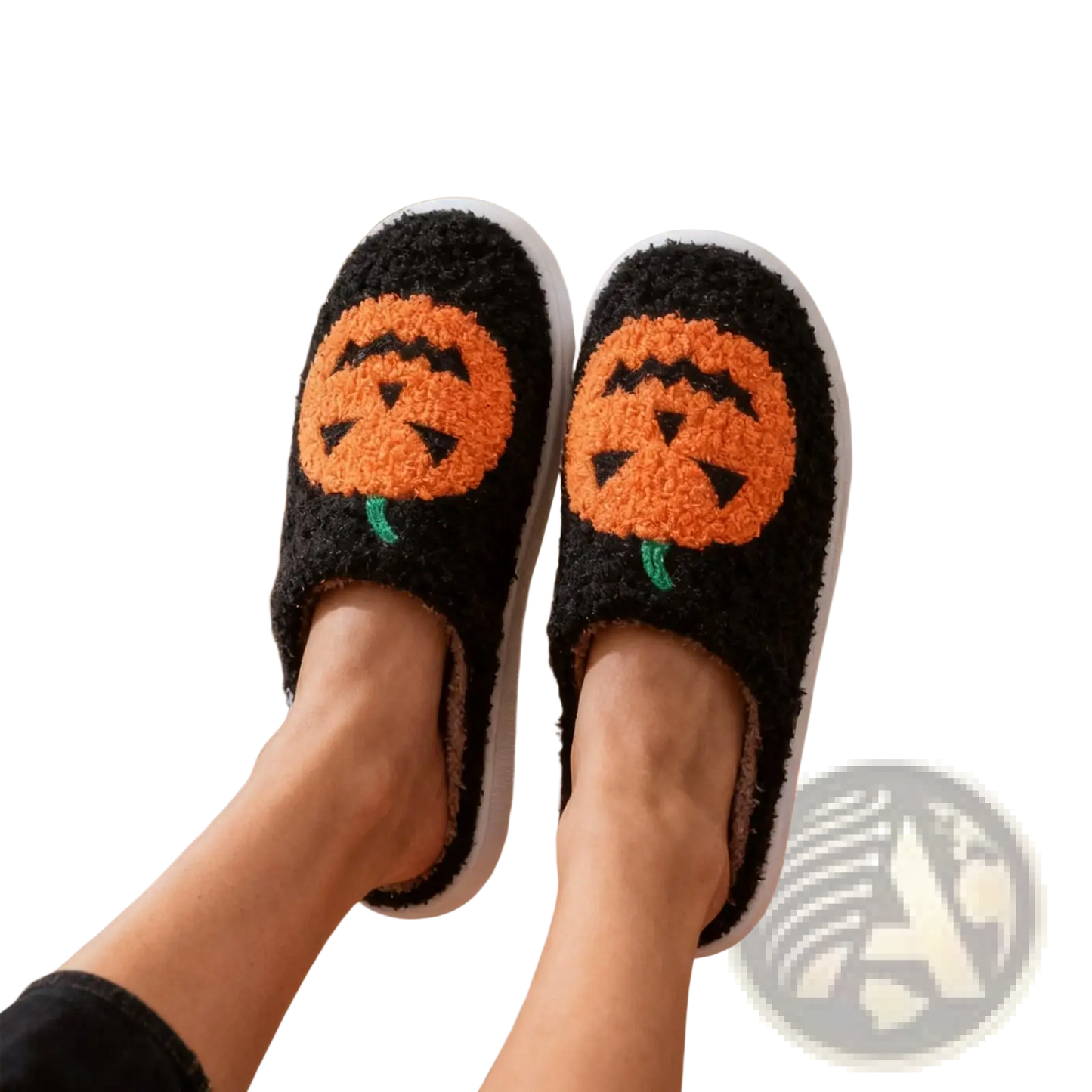 White Plush Jack-o-lantern Embroidered Halloween Slippers