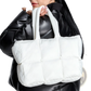 White Quilted Puffer Tote Bag Soft Cotton Handbag
