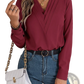 White Satin v Neck Wrap Blouse with Black Trim