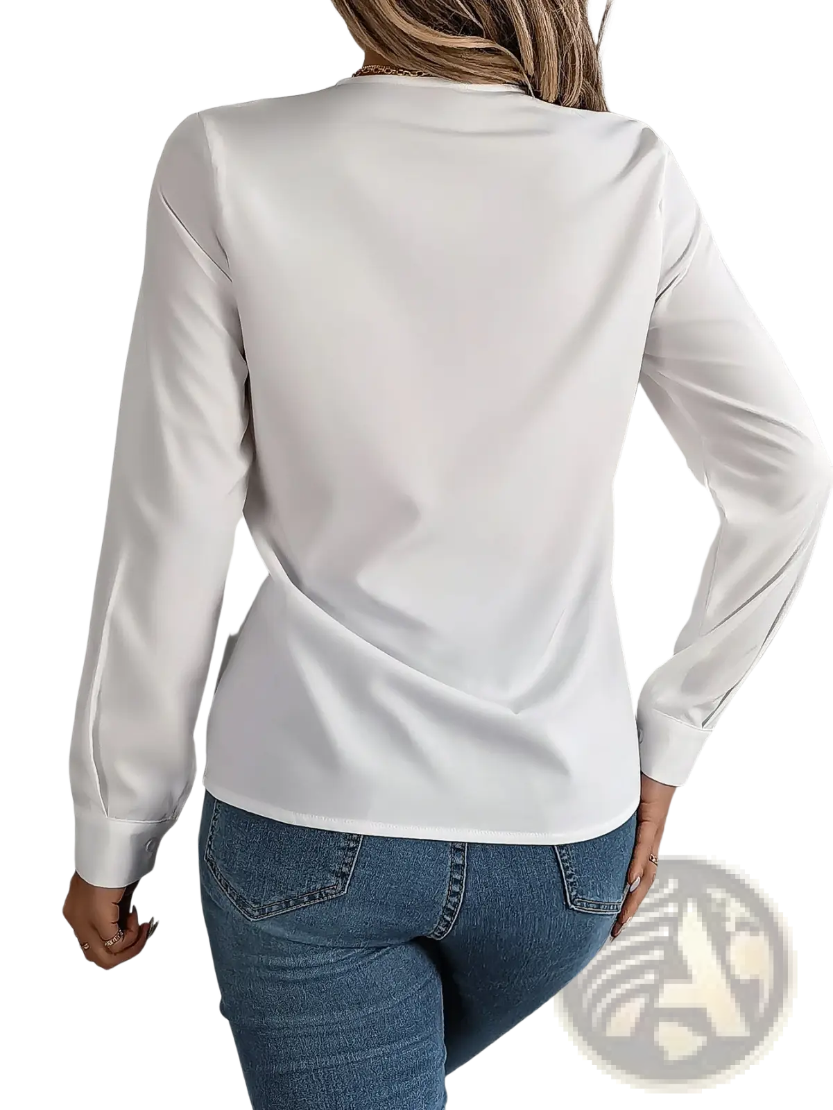 White Satin v Neck Wrap Blouse with Black Trim
