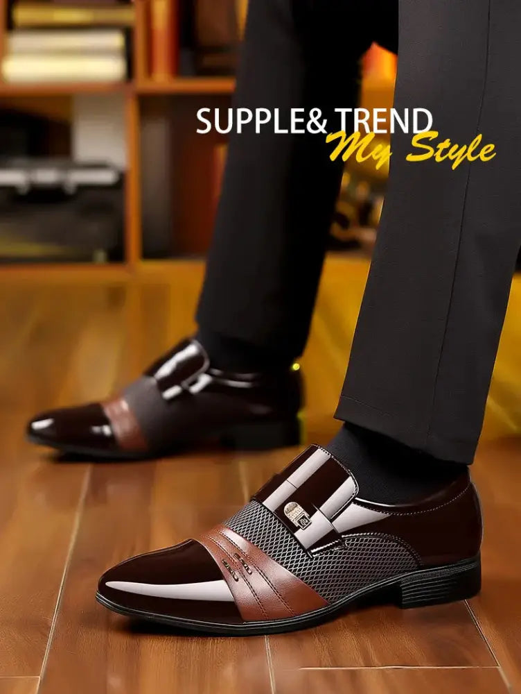Men's Wine Red Patchwork Leather Buckle Dress Shoes