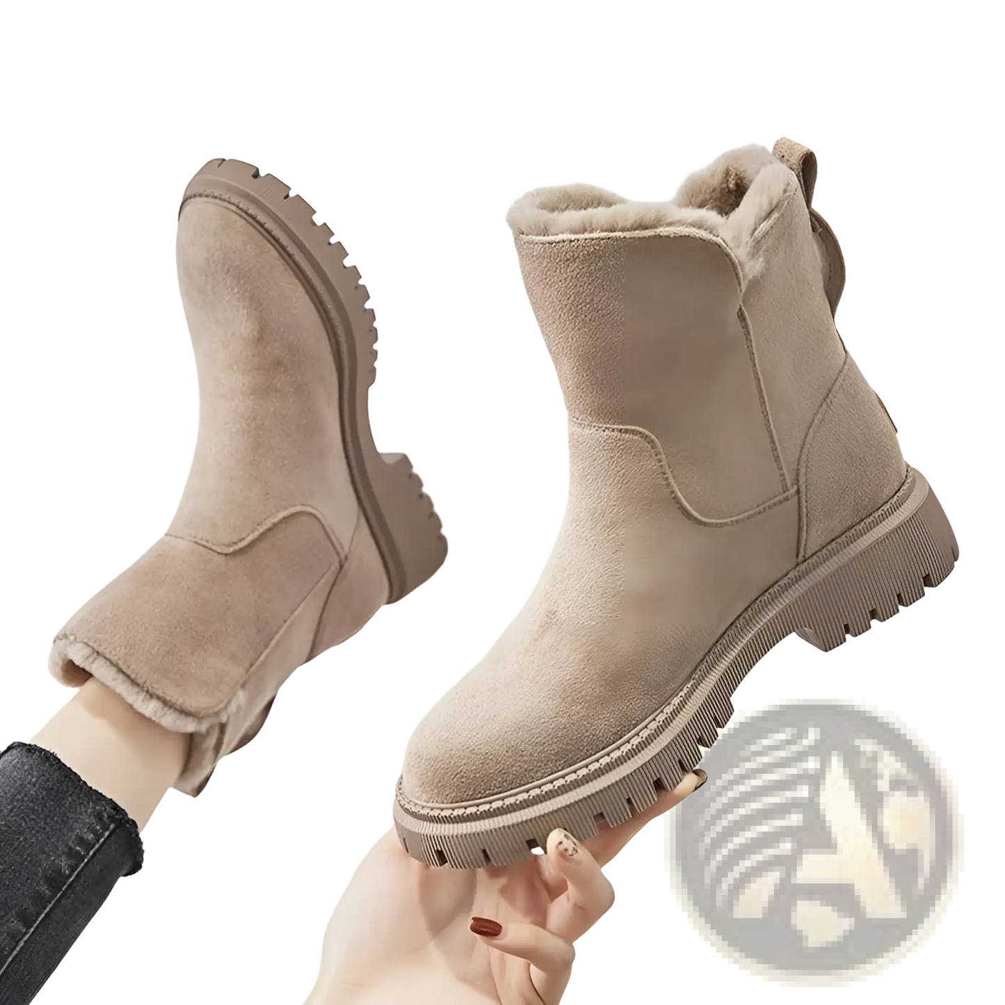 Winter Boots Women's Beige Suede Shearling Shoes