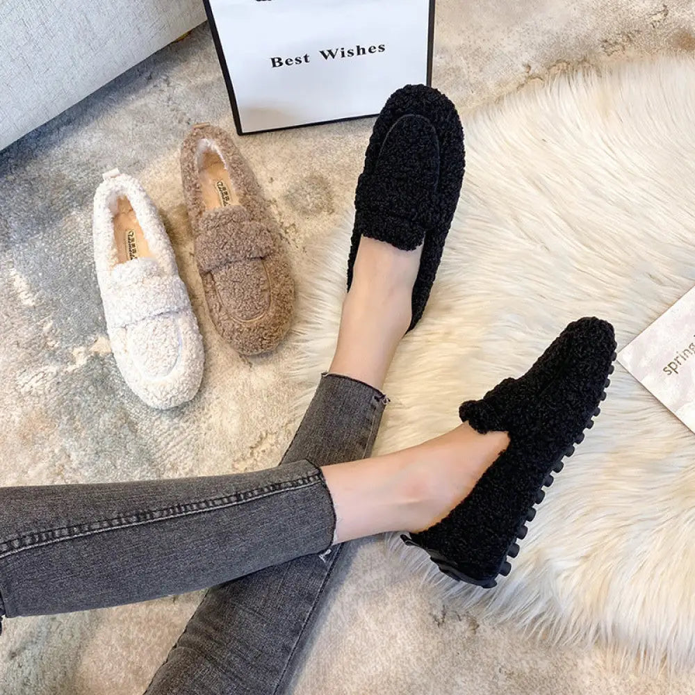 Plush Faux Shearling Winter Loafers with Chunky Sole