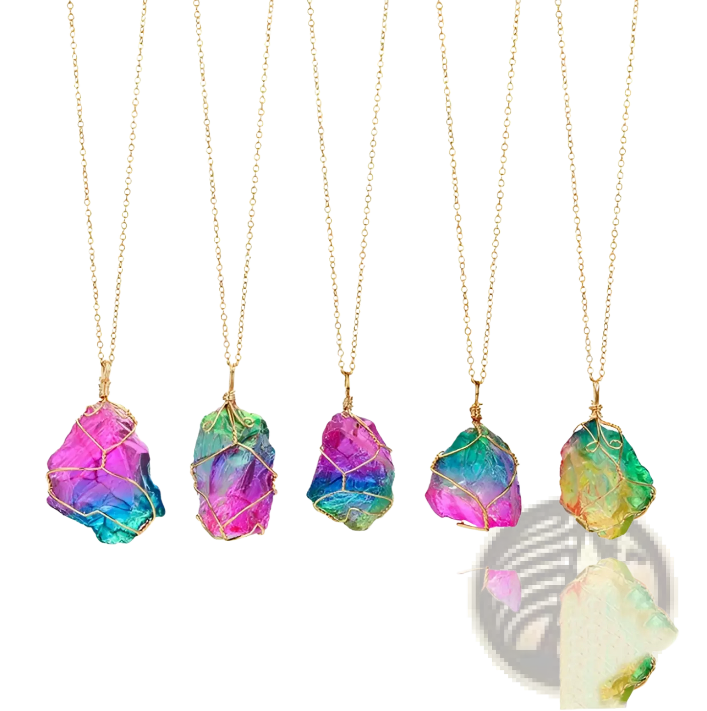 Wire Wrapped Rainbow Quartz Crystal Pendant Necklace