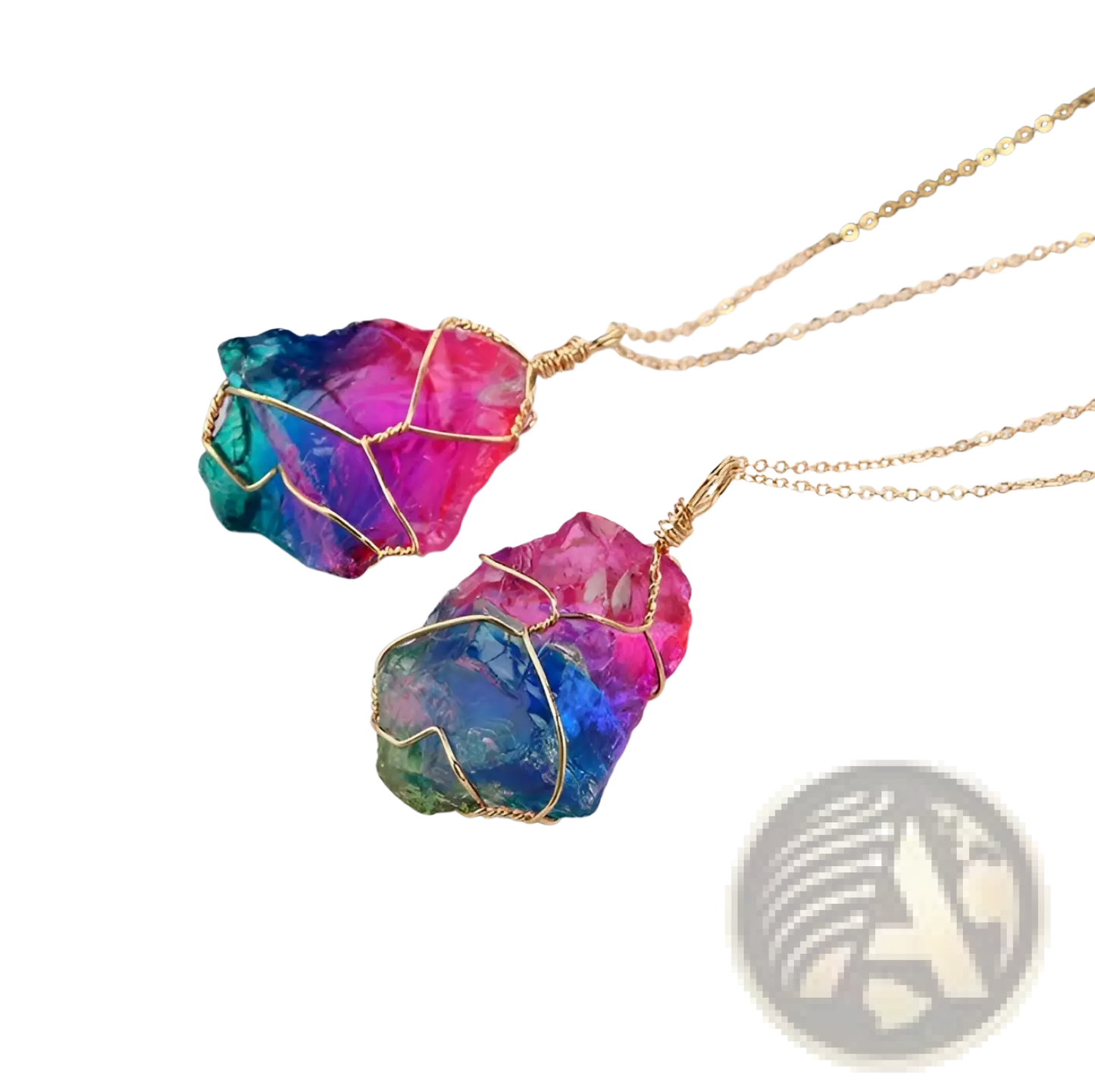 Wire Wrapped Rainbow Quartz Crystal Pendant Necklace
