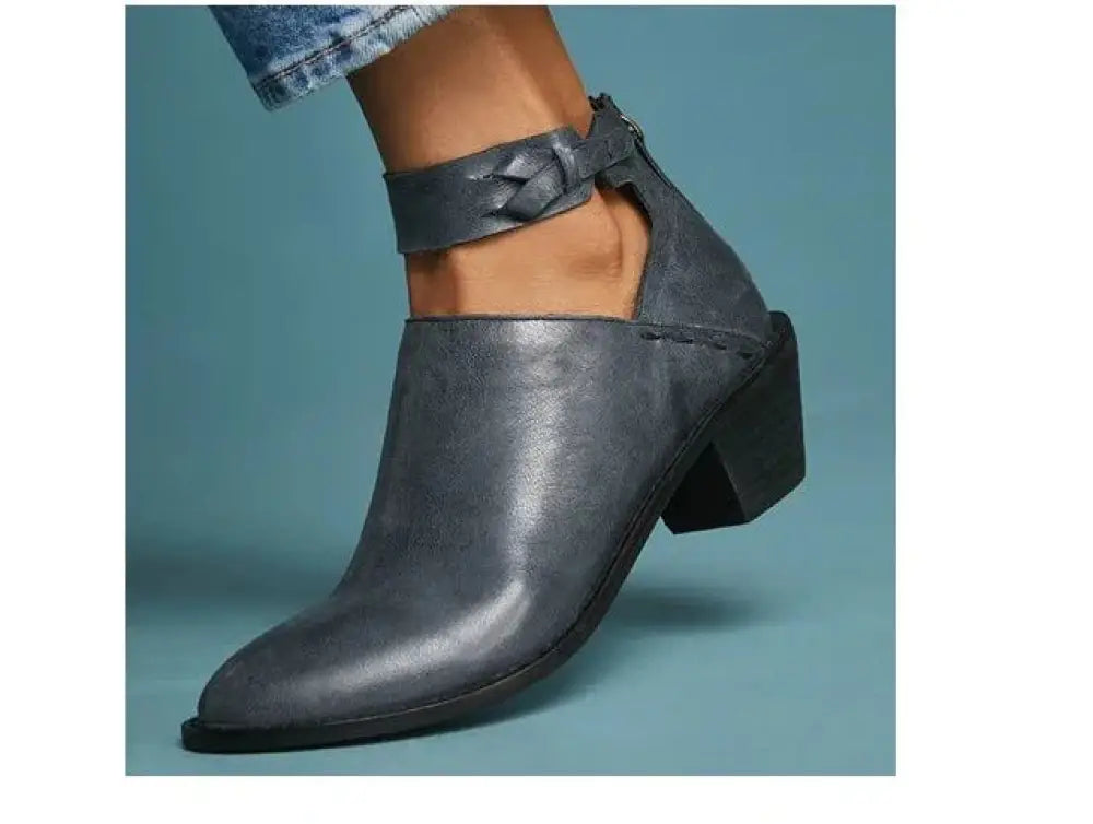 Women's Cut-out Leather Buckle Ankle Boots