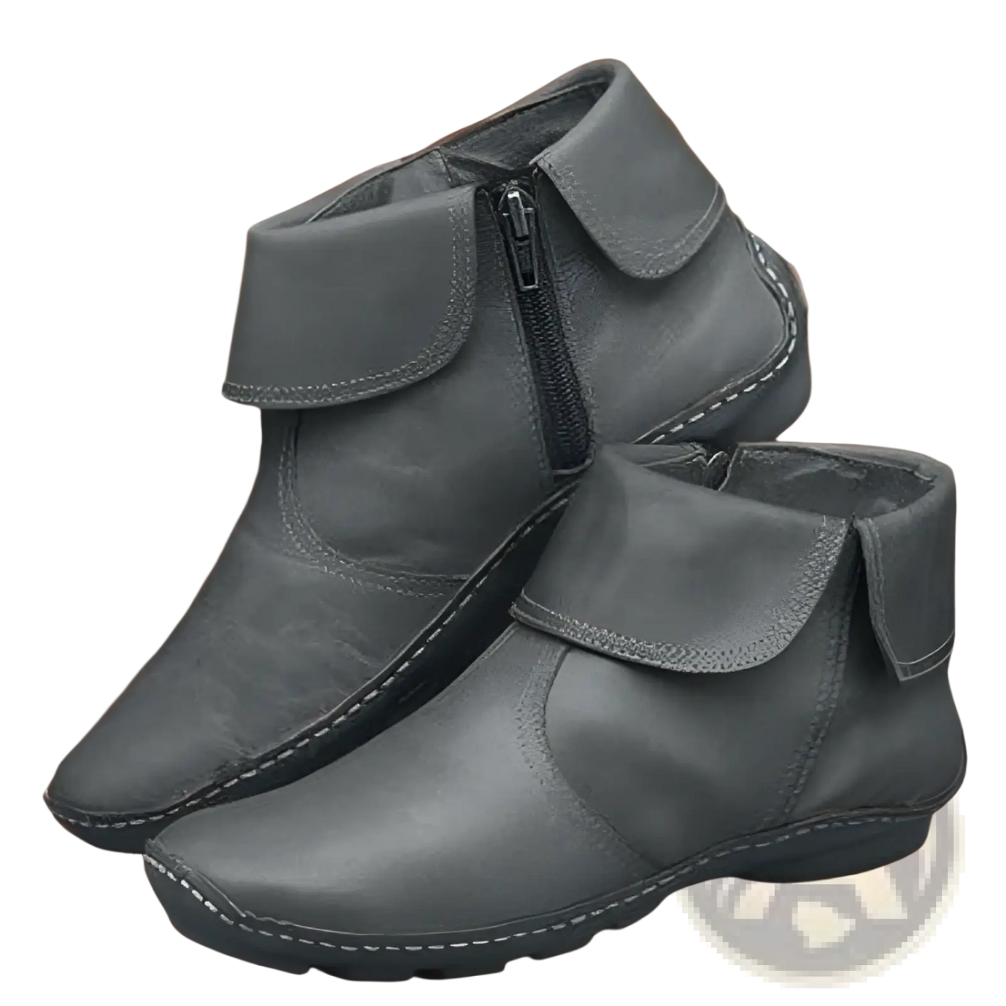 Women Leather Ankle Boots with Side Zipper Stitching