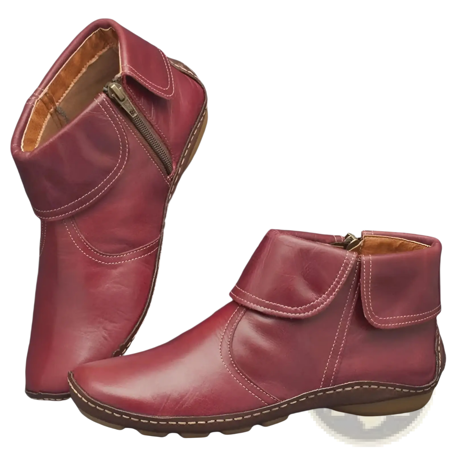 Women Leather Ankle Boots with Side Zipper Stitching