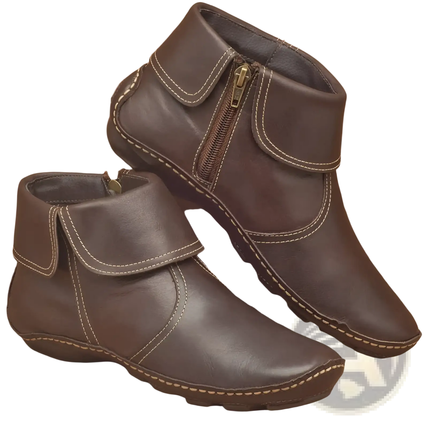 Women Leather Ankle Boots with Side Zipper Stitching