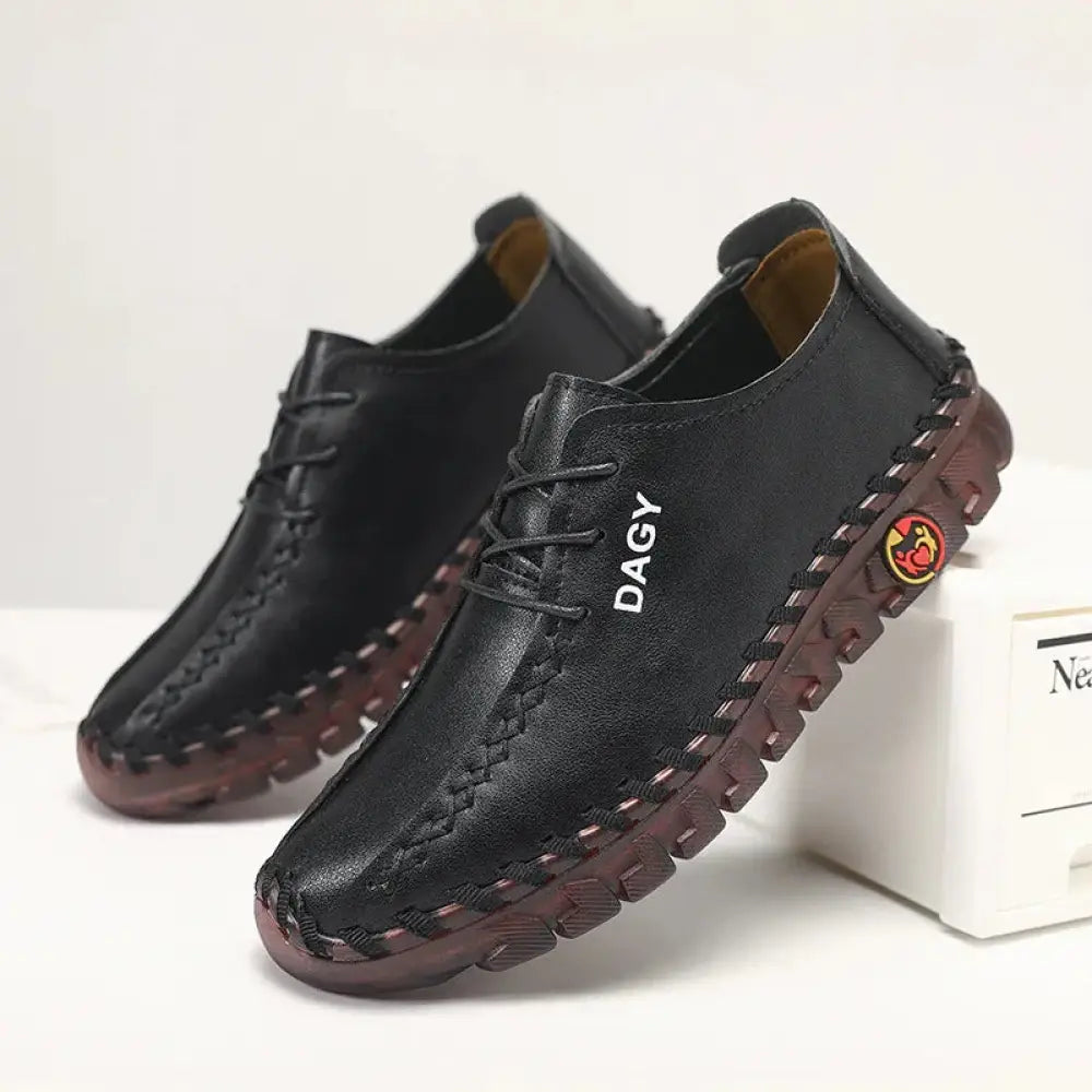 Women's Soft Leather Lace-up Loafers with Rubber Soles