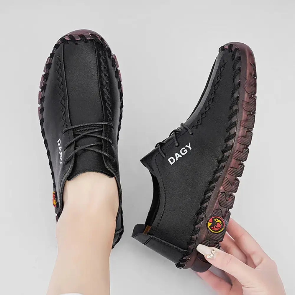 Women's Soft Leather Lace-up Loafers with Rubber Soles