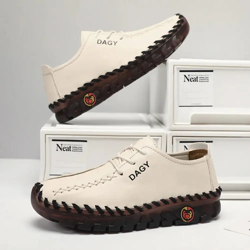 Women's Soft Leather Lace-up Loafers with Rubber Soles