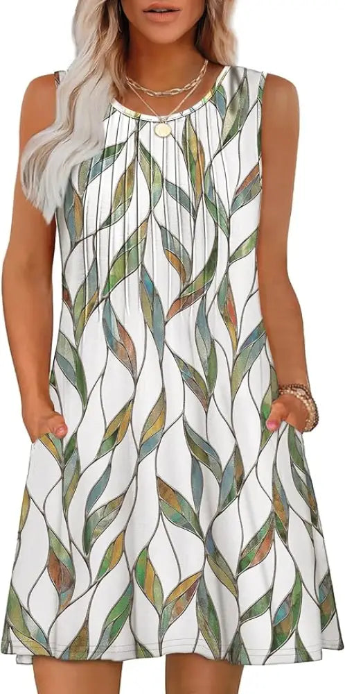 Women's Loose Geometric and Tropical Summer Beach Dress