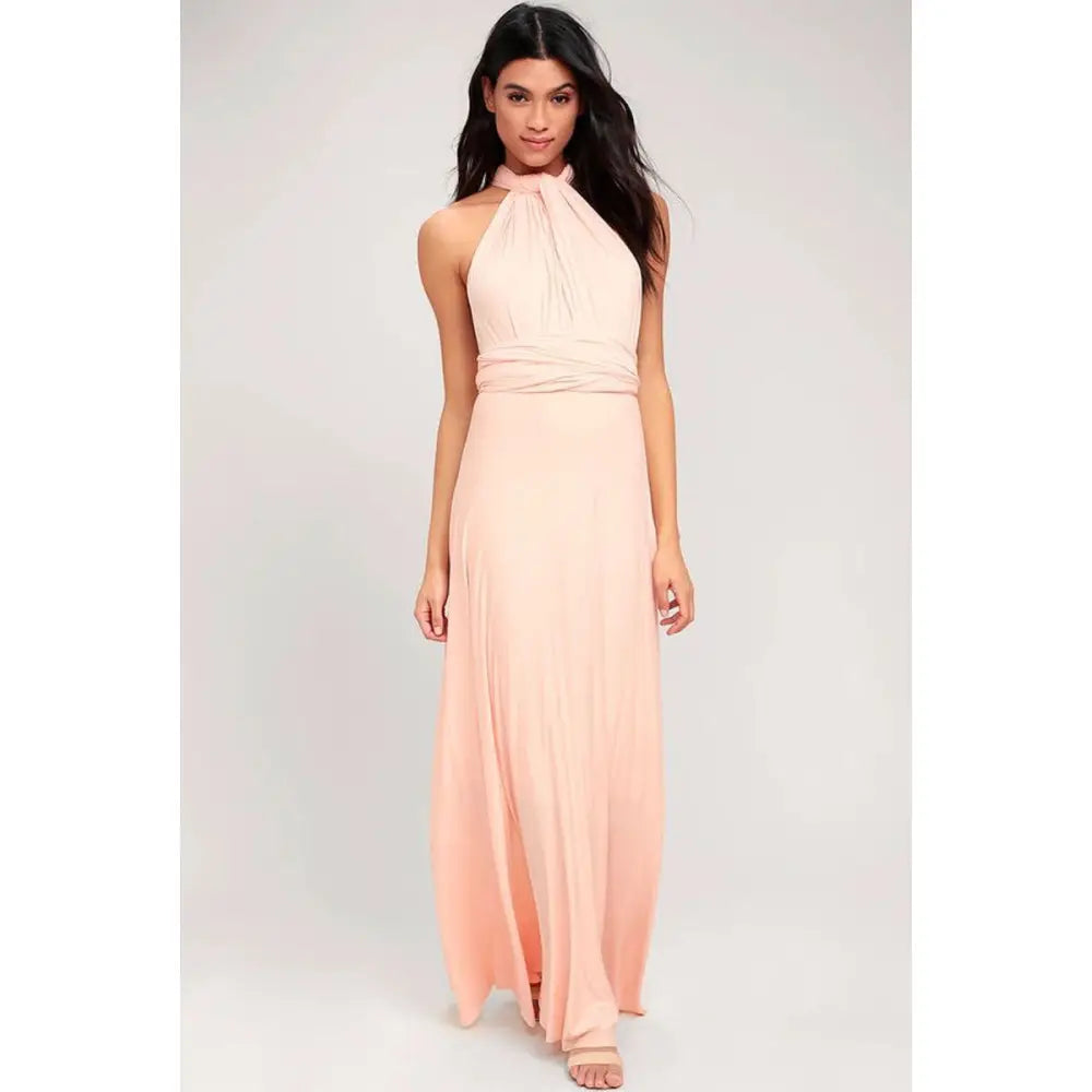 Multiway Satin Halter Neck Maxi Party Dress