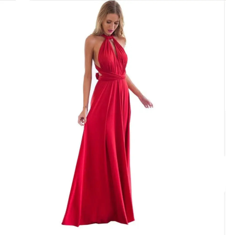 Multiway Satin Halter Neck Maxi Party Dress