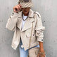 Women's Relaxed Beige Faux Leather Jacket with Pockets