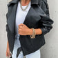 Women's Relaxed Beige Faux Leather Jacket with Pockets