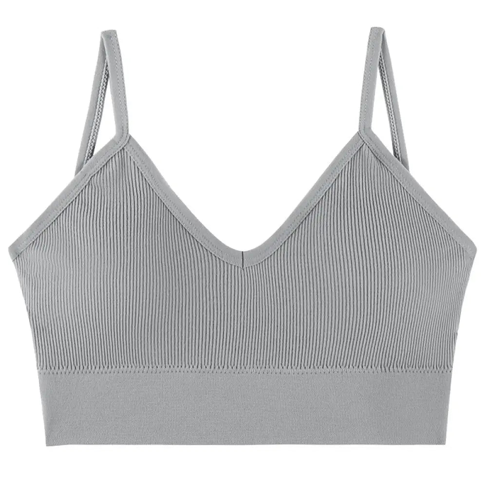 Seamless v Neck Ribbed Tube Top Bra with Adjustable Straps