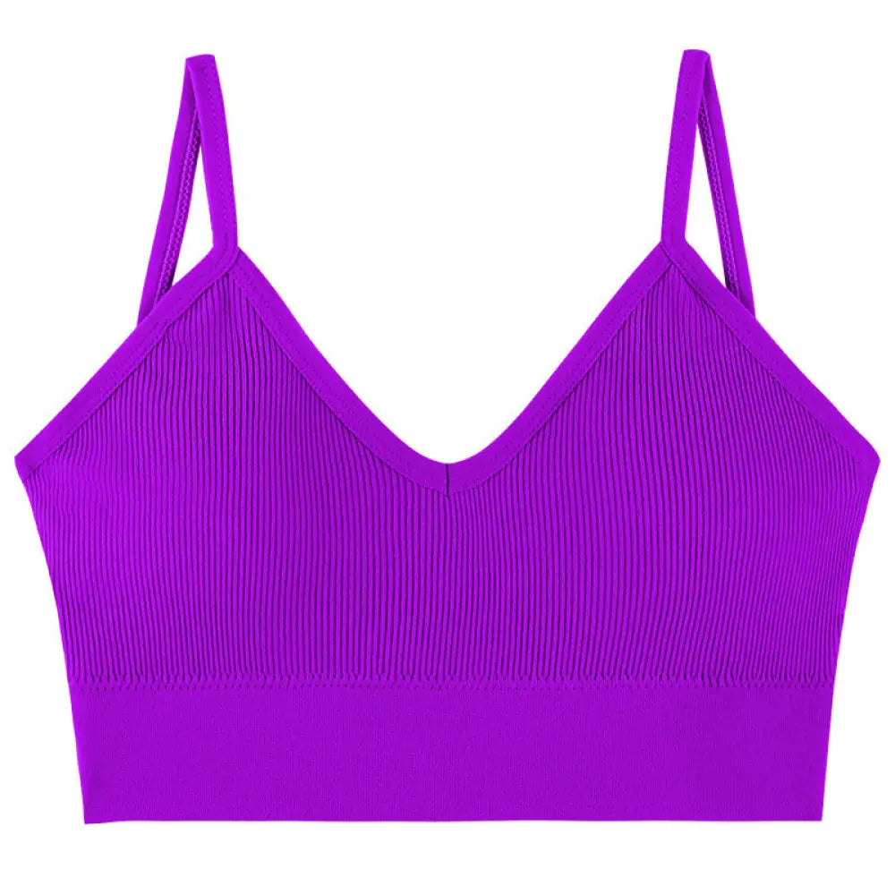 Seamless v Neck Ribbed Tube Top Bra with Adjustable Straps