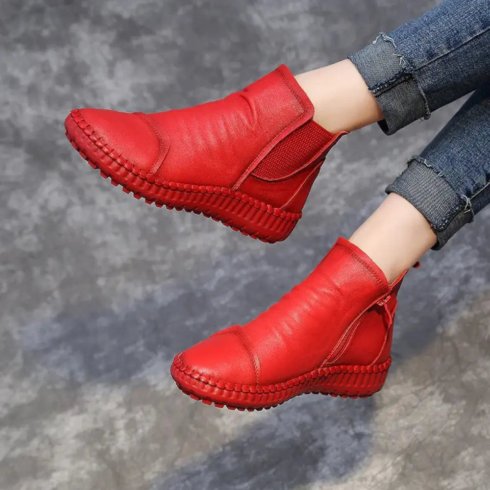 Women's Tan Leather Velvet Lined Winter Chelsea Boots