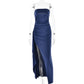 Strapless Pleated Maxi Gown with High Slit and Ruched Bodice