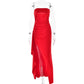 Strapless Pleated Maxi Gown with High Slit and Ruched Bodice