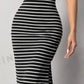 Striped Backless Knit Midi Dress with Side Slit