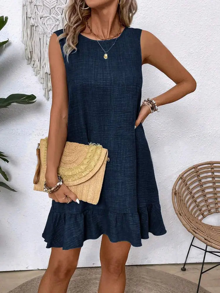 Sleeveless Ruffle Hem Summer Vacation Beach Dress