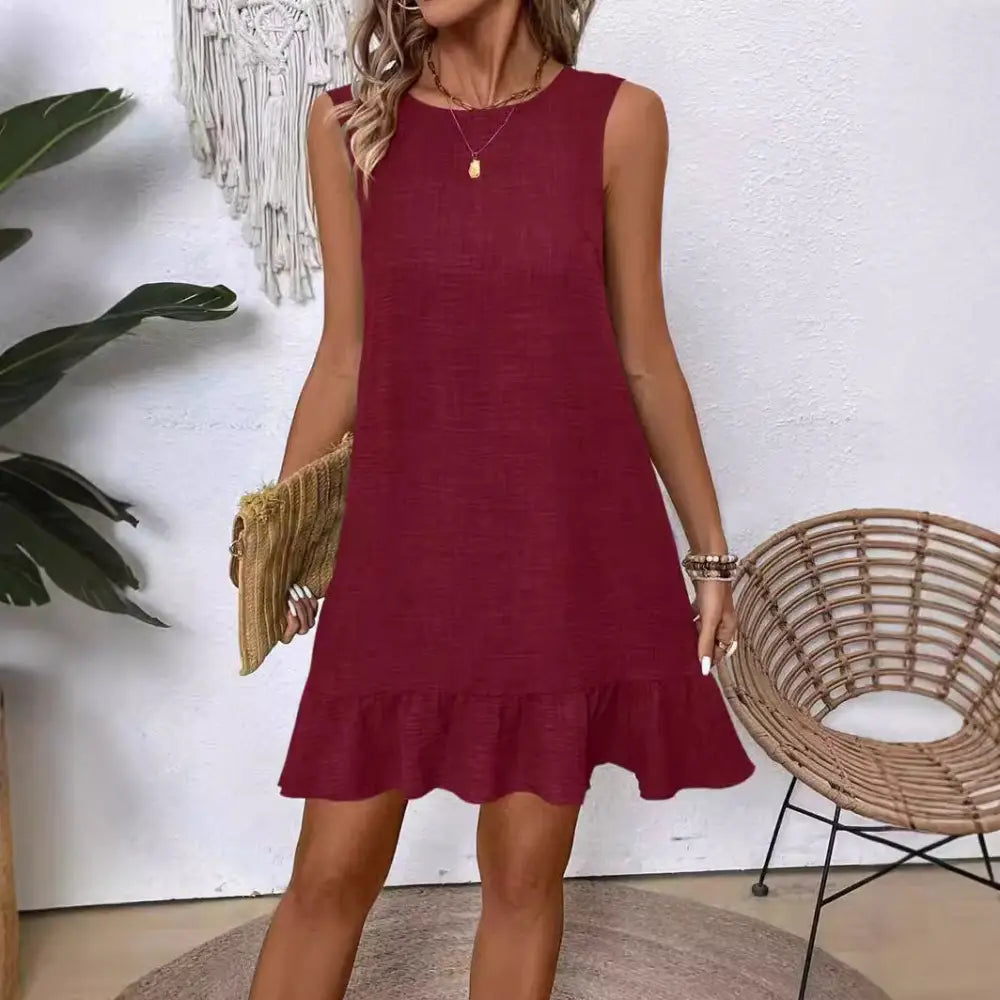 Sleeveless Ruffle Hem Summer Vacation Beach Dress