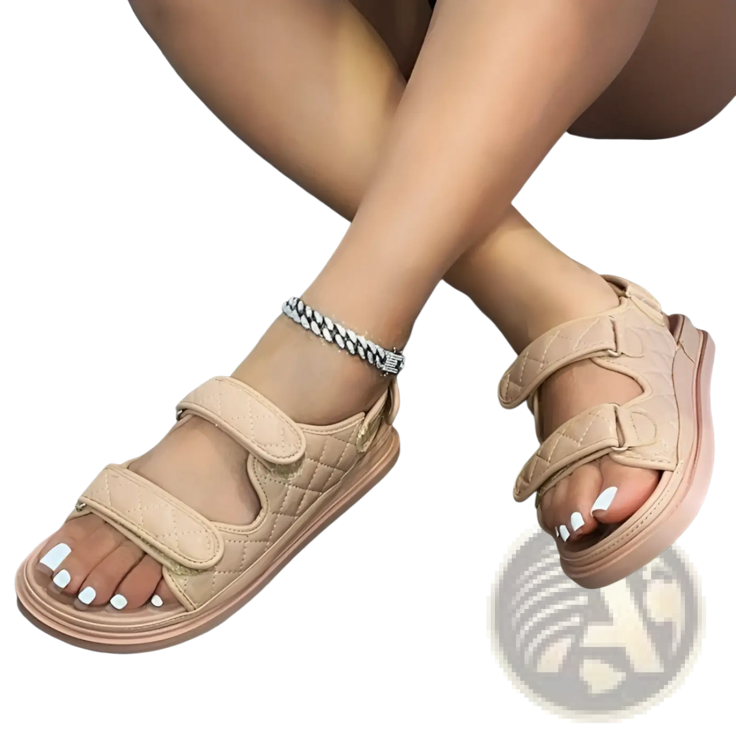 Women Velcro Quilted Platform Beach Sandals