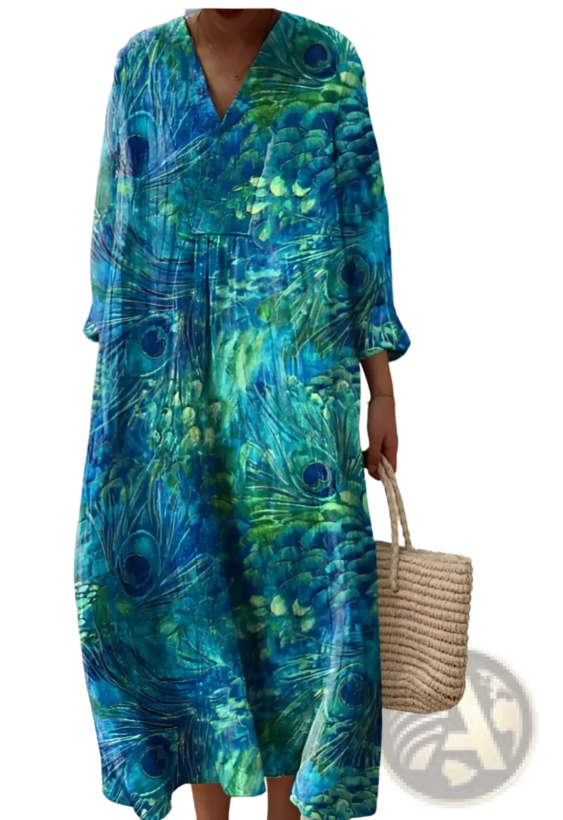 Women's Abstract v Neck Patterned Maxi Dress