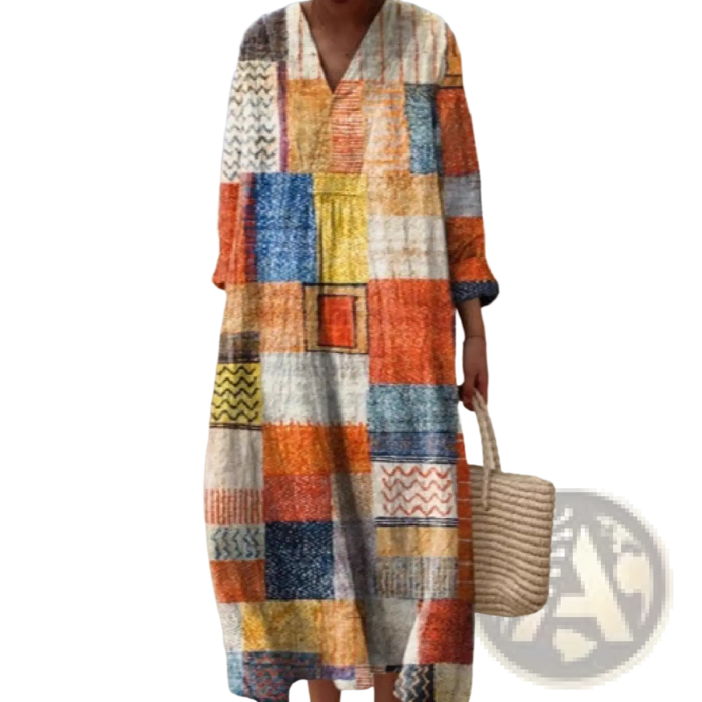 Women's Abstract v Neck Patterned Maxi Dress