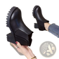 Women's Black Leather Chunky Heel Ankle Boots