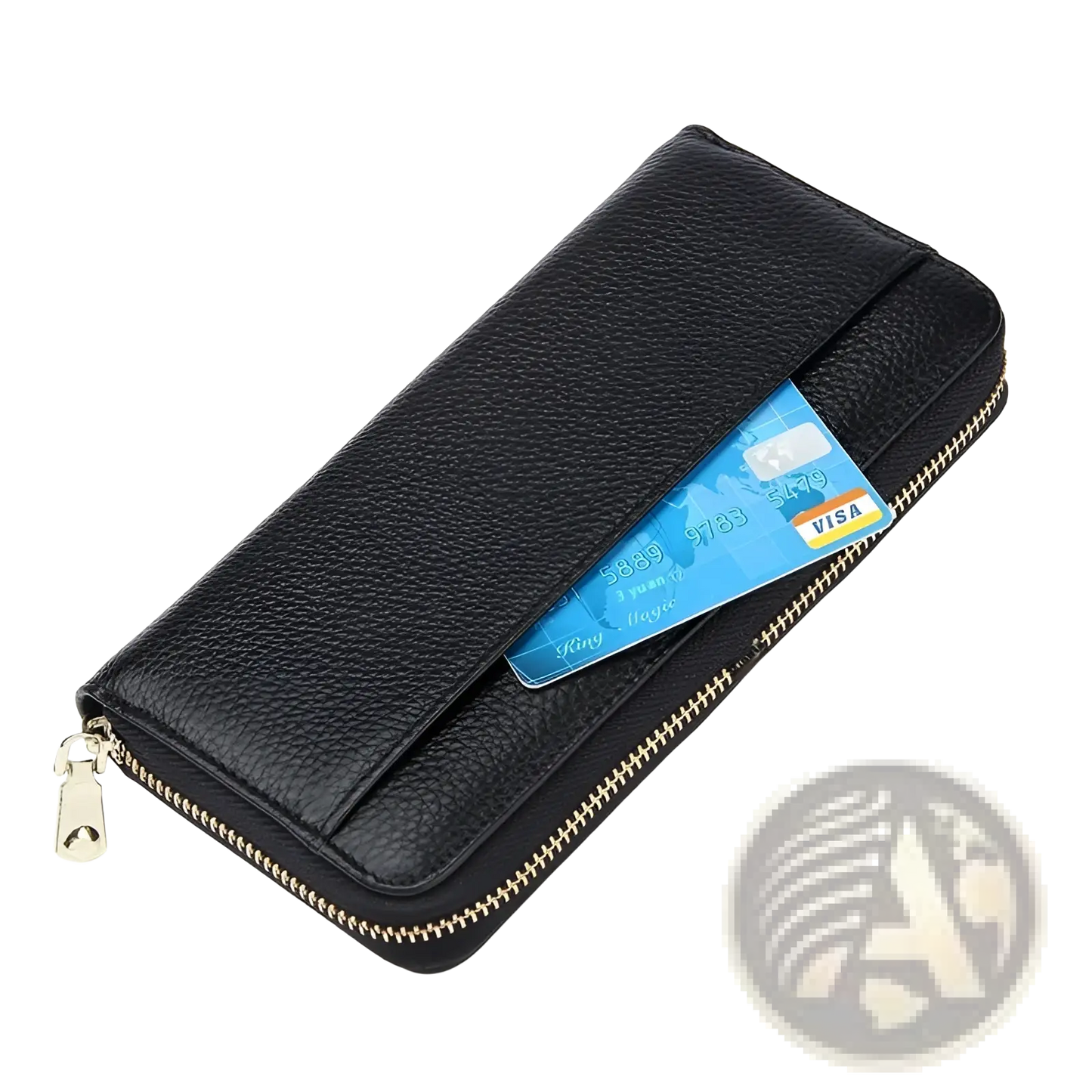 Women's Black Textured Leather Zip Around Wallet