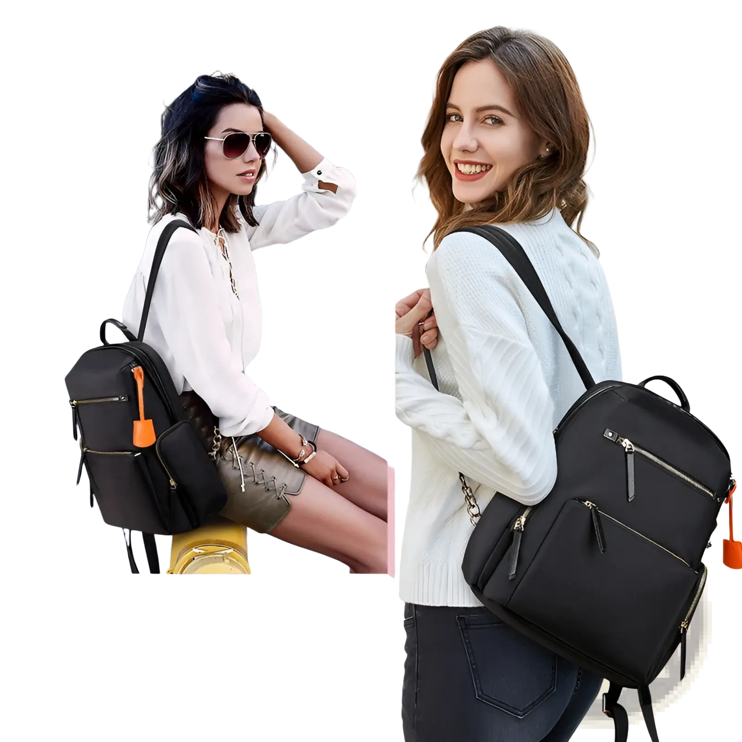 Women's Business Nylon Backpack with Gold Zippers