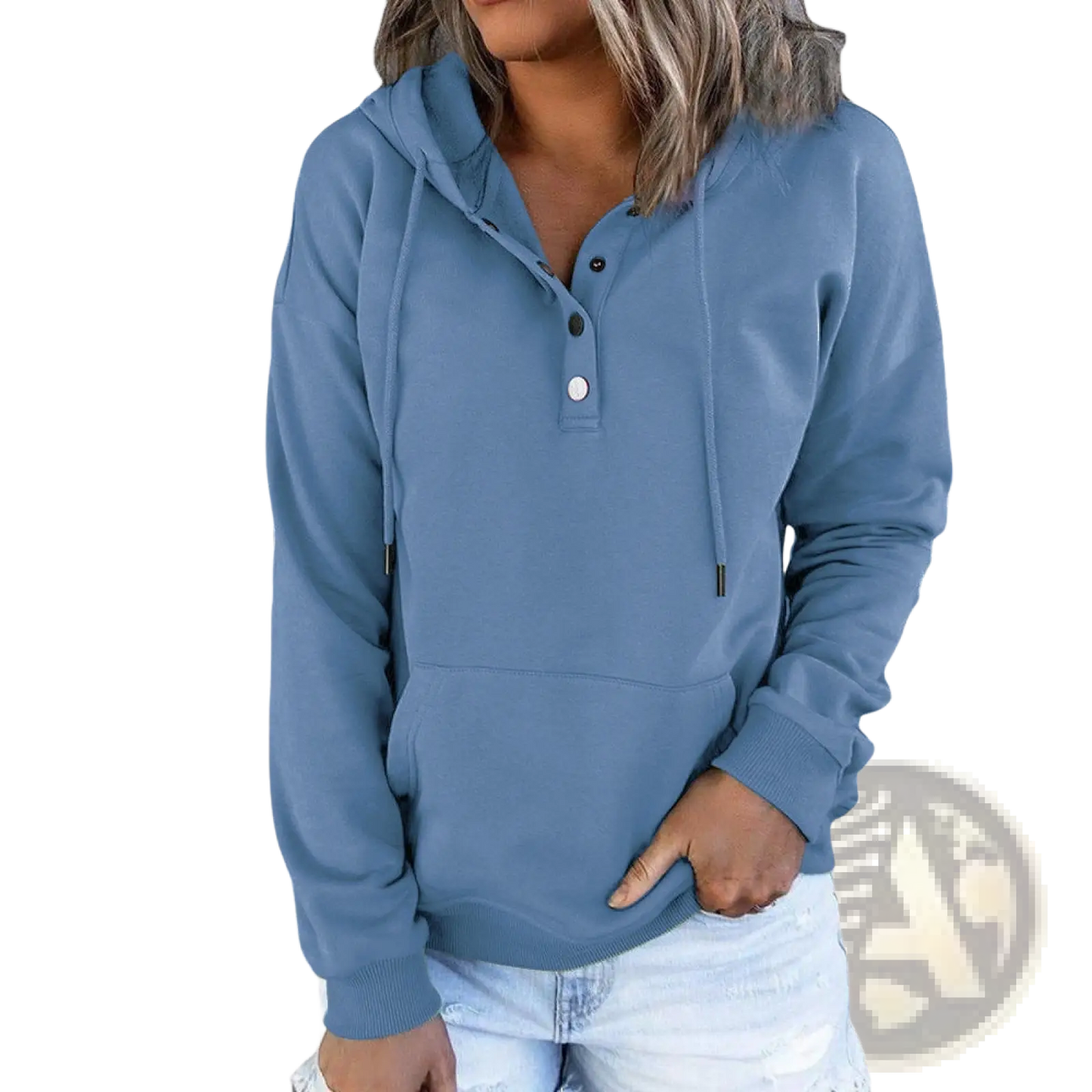 Women's Button Neck Drawstring Hooded Sweatshirt